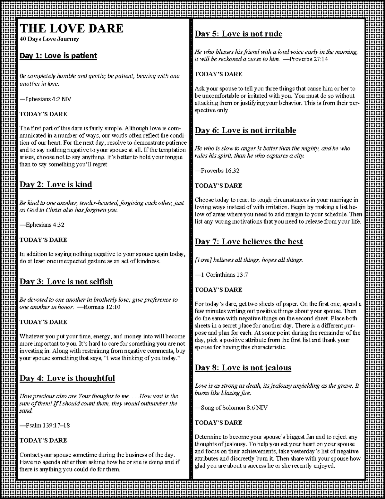 40 day love dare printable - ganalytic
